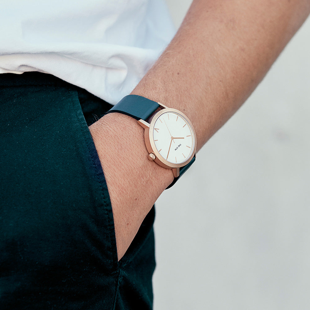 Navy and rose gold watch on sale
